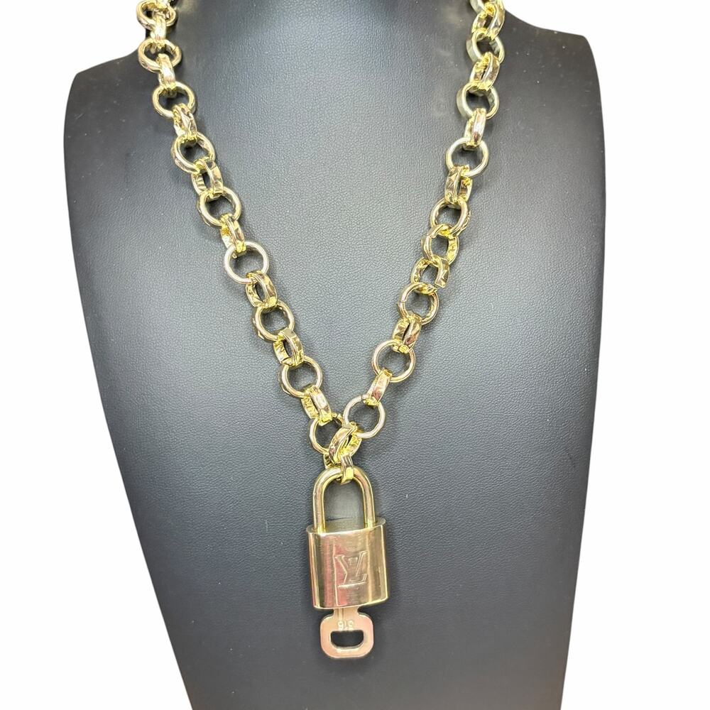 Louis Vuitton Lock & Key #316 Padlock Pendant on Chunky Chain Necklace